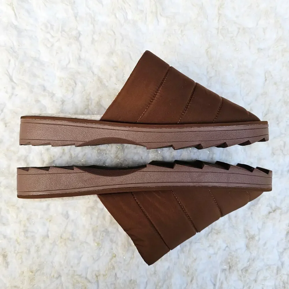 Quilted Slipper Steve Madden Chex Size 10 Faux Shearling Line Puffer Slide Brown - Picture 11 of 12